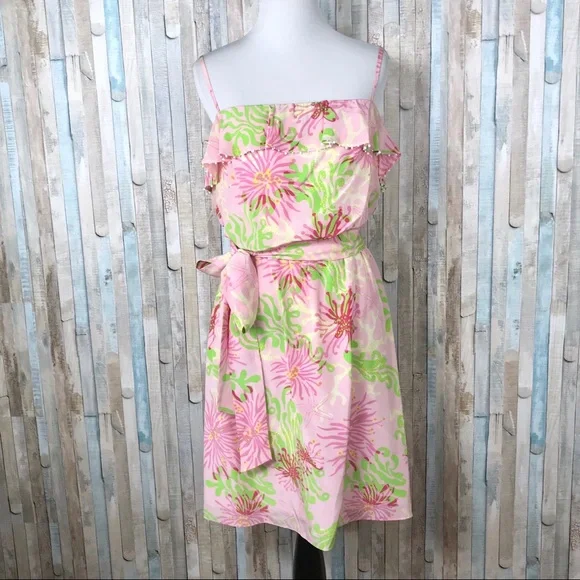 Lilly Pulitzer 4 Pink Darcia Silk Dress Ruffled - Picture 2 of 6